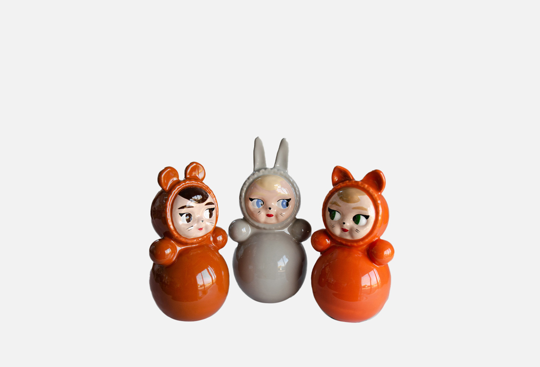 Набор из трех статуэток-неваляшек ASIKNOVA CERAMICS Зайка.Лисичка.Мишка 3 шт цена и фото