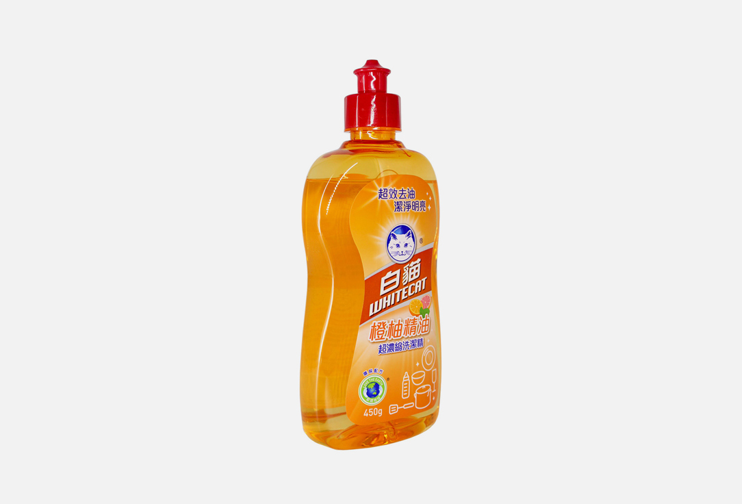 

Средство для мытья посуды BAIMAO, Whitecat Orange Pomelo Essential Oil Super Concentrated Dishwashing Detergent 450 мл