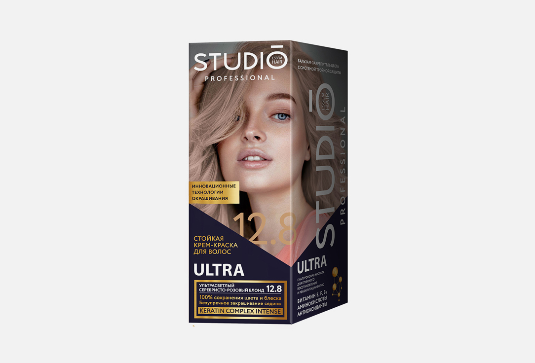 Краска для волос STUDIO professional ULTRA 12.8 Ультрасветлый серебристо-розовый блонд    