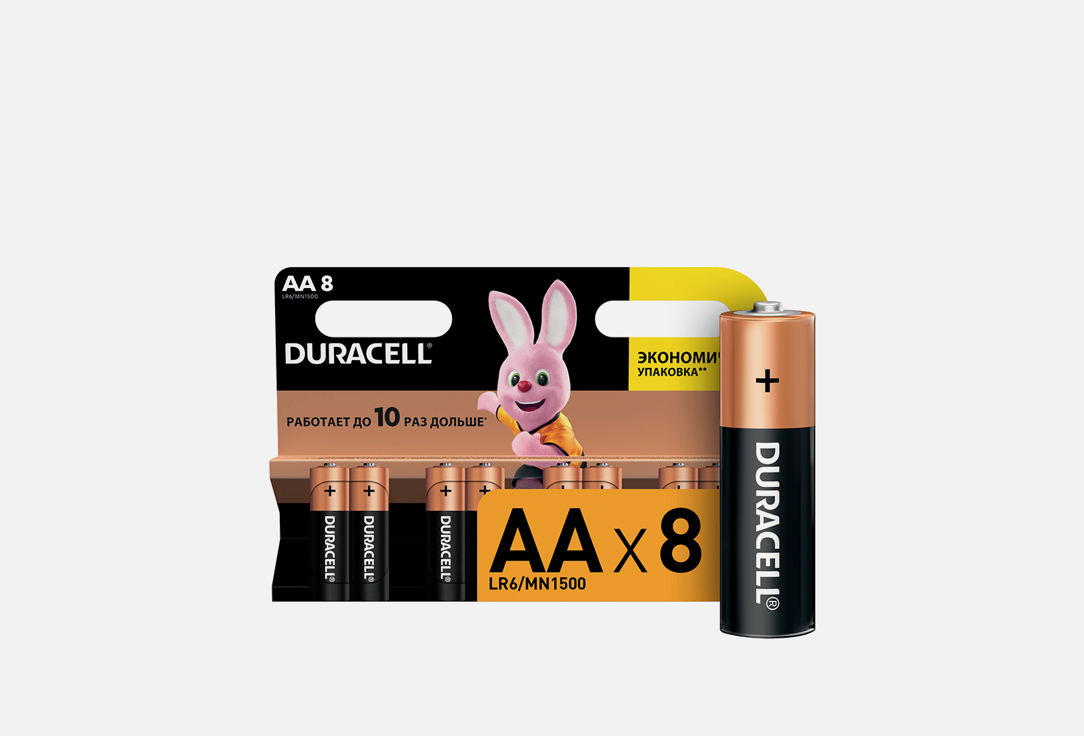 Батарейка DURACELL LR6-8BL BASIC  8 шт батарейка алкалиновая duracell basic aaa lr03 8bl 1 5в блистер 8 шт