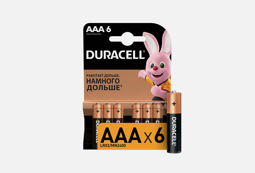 Батарейка DURACELL LR03-6BL BASIC  6 шт батарейка duracell optimum lr03 6bl 5014066 ааа алкалиновые 1 5v 6шт уп