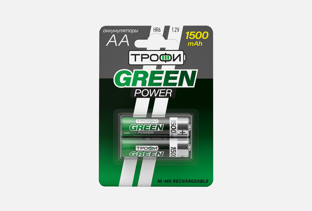 Аккумулятор ТРОФИ HR6-2BL 1500mAh GREEN POWER 2 шт аккумуляторы nimh никель металлгидридные трофи hr6 2bl 1500mah green power 2шт