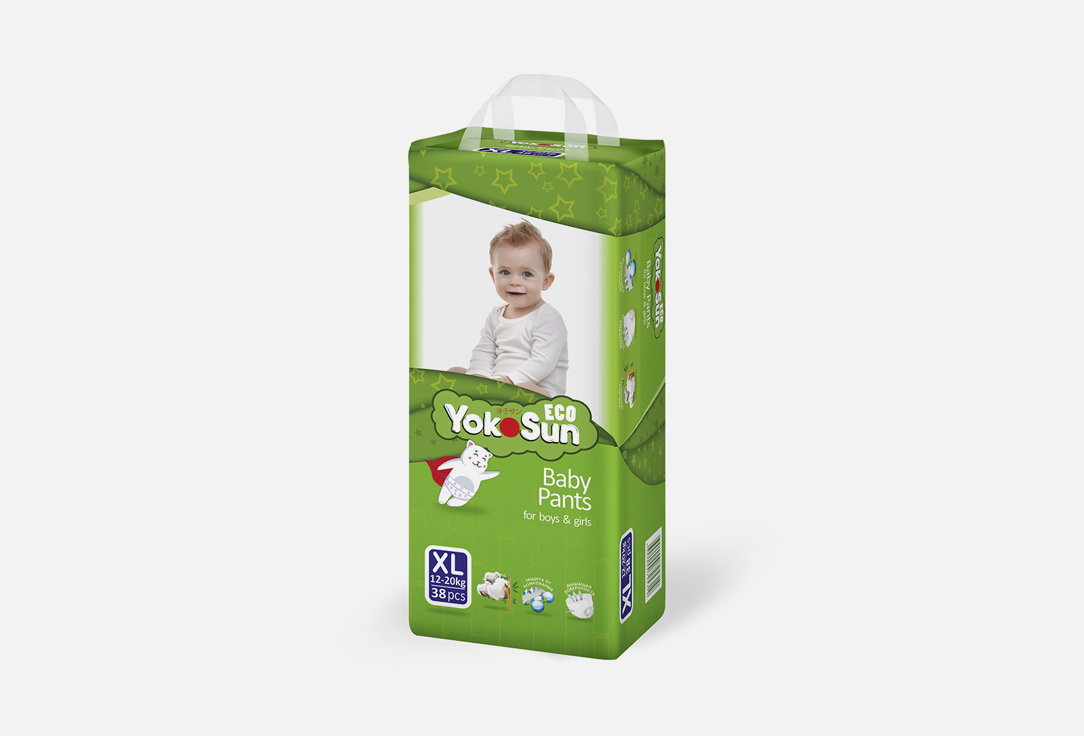 Трусики-подгузники (12-20 кг) YOKOSUN Eco, размер XL 38 шт гигиенические пеленки детские skippy light р р 60x90 10шт