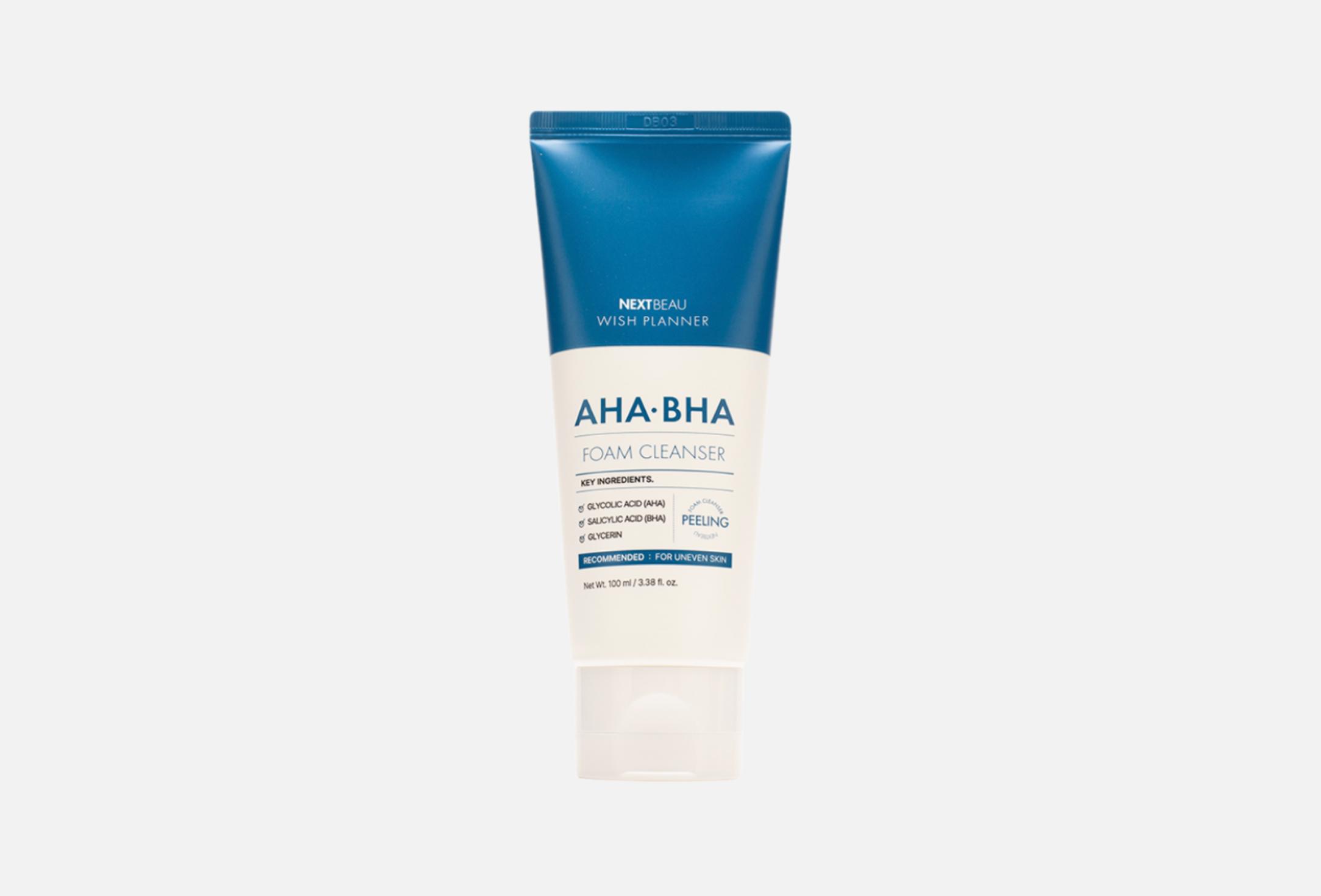 NEXTBEAU Очищающая пенка для умывания с AHA/BHA кислотами для