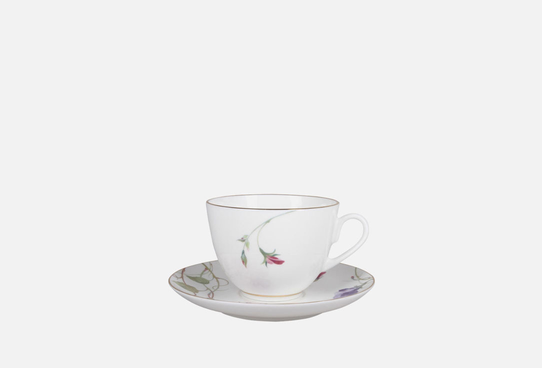 чайная пара ИМПЕРАТОРСКИЙ ФАРФОРОВЫЙ ЗАВОД Цветущий горошек 250 мл чашка чайная с блюдцем ифз кардинал айседора фарфор костяной