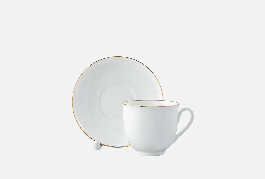 

кофейная пара ИМПЕРАТОРСКИЙ ФАРФОРОВЫЙ ЗАВОД, Белый, Форма ландыш, золотой кантик 180 мл