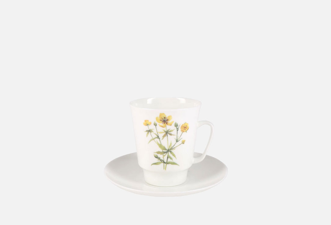 Изображение товара Кофейная пара Лютик из костяного фарфора Императорский фарфоровый завод 155 мл красивый дизайн