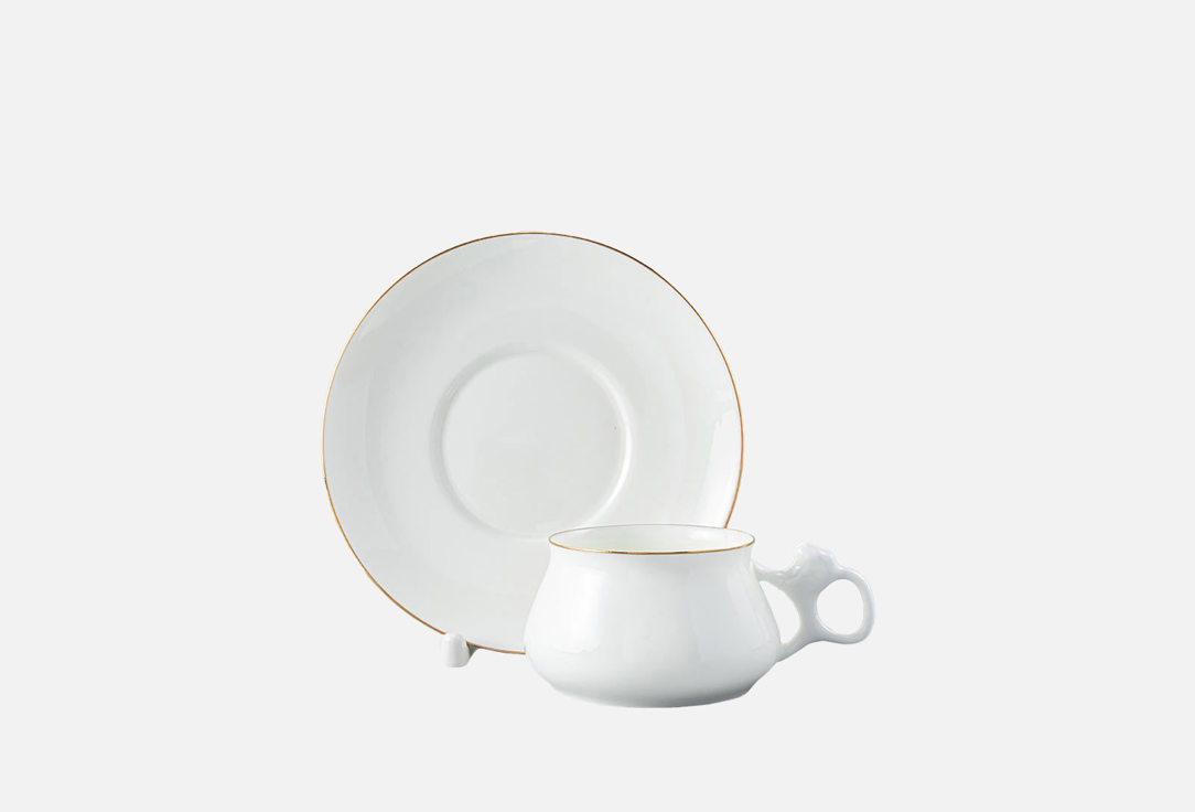 

кофейная пара ИМПЕРАТОРСКИЙ ФАРФОРОВЫЙ ЗАВОД, Белый, Форма билибина, золотой кантик 180 мл