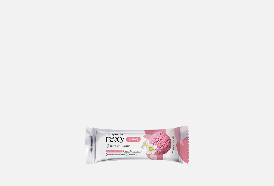Батончик REXY Клубничное Мороженое с коллагеном 1 шт здоровое питание protein rex батончик с высоким содержанием белка кокос ромашка авокадо