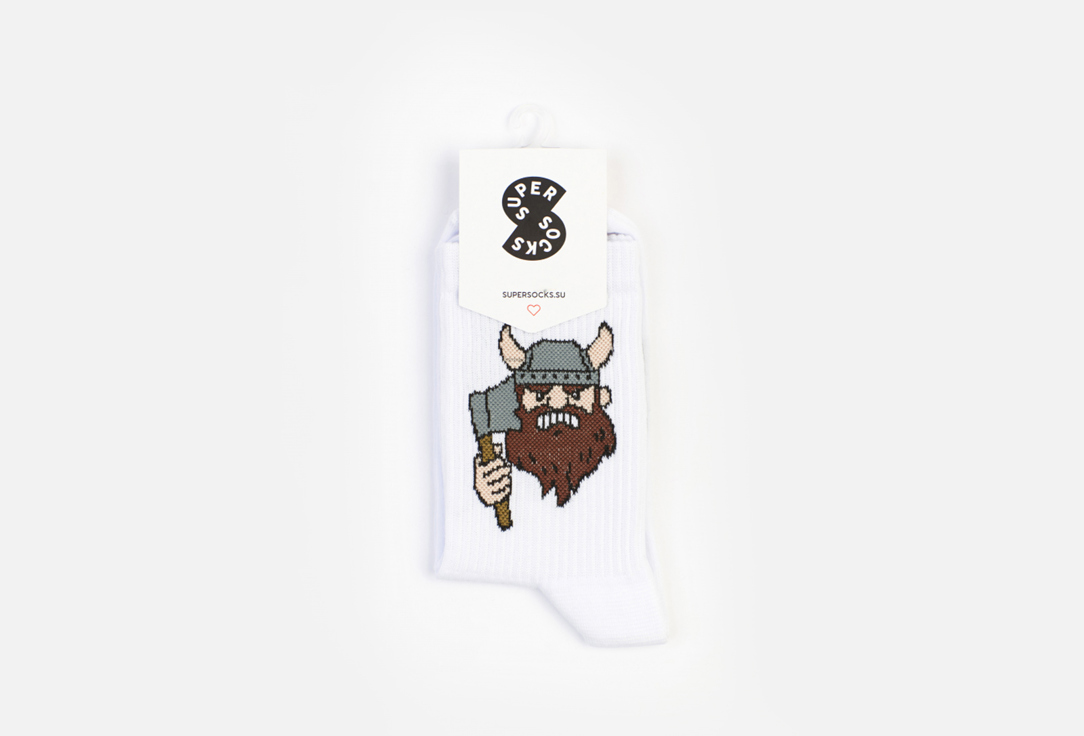 носки super socks пердечный сриступ 35 40 размер Носки SUPER SOCKS Злой викинг белые