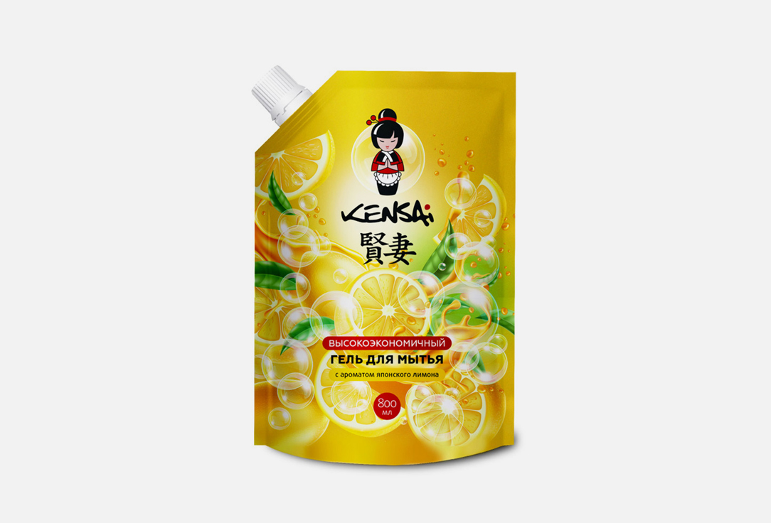 Гель для мытья посуды, овощей, фруктов, детских принадлежностей Kensai с ароматом японского лимона, сменный блок 