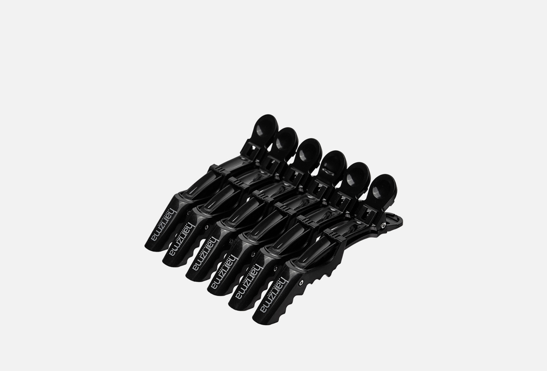 Изображение товара Зажим Harizma крокодил черные пластиковые 6 шт для волос надежная фиксация