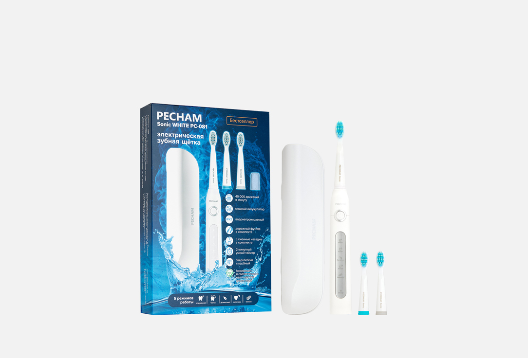 Электрическая зубная щетка PECHAM Sonic White 1 шт электрическая зубная щетка pecham sonic pink 1 шт