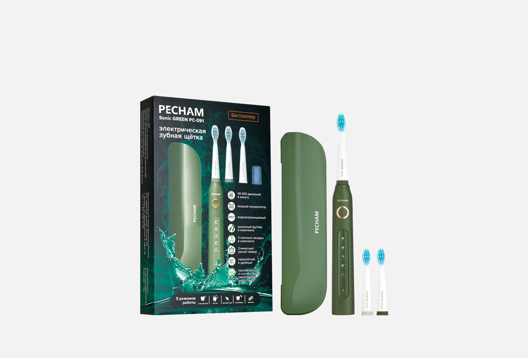 Электрическая зубная щетка PECHAM Sonic Green 1 шт электрическая зубная щетка pecham sonic pink 1 шт
