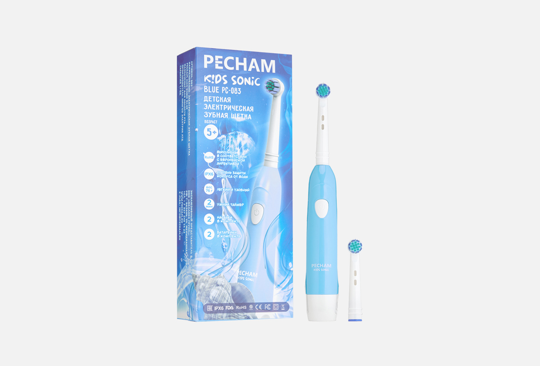 Детская электрическая зубная щетка PECHAM Kids Sonic Blue 1 шт электрическая зубная щетка pecham sonic green 1 шт
