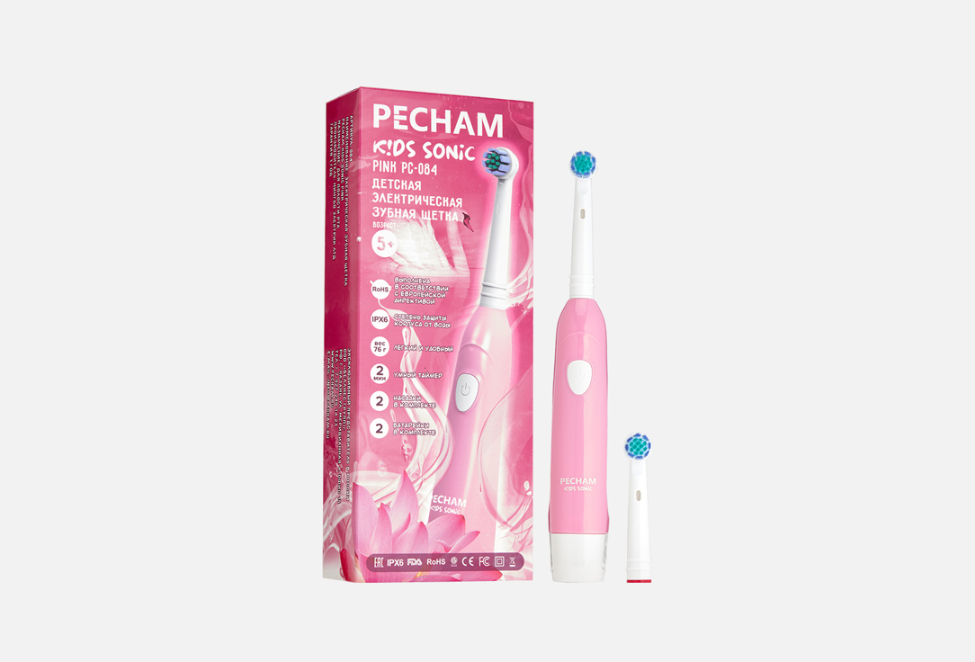 Детская электрическая зубная щетка PECHAM Kids Sonic Pink 1 шт электрическая зубная щетка pecham sonic green 1 шт