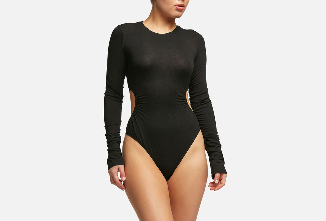 Изображение товара Женское боди Lovely Eva KISSES черное с вырезами и удлиненным рукавом