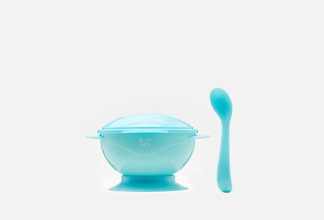 Набор для кормления: тарелка на присоске, крышка и ложка ROXY-KIDS Голубой 1 шт фото