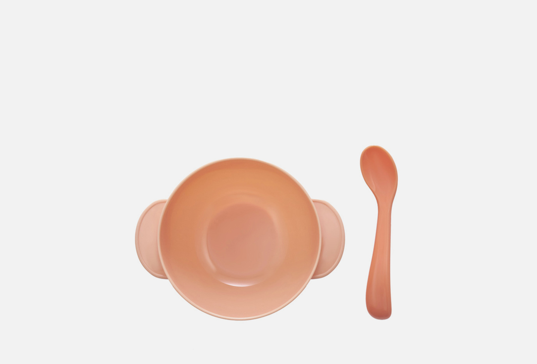 Набор для кормления: тарелка на присоске, крышка и ложка Roxy-kids персиковый 