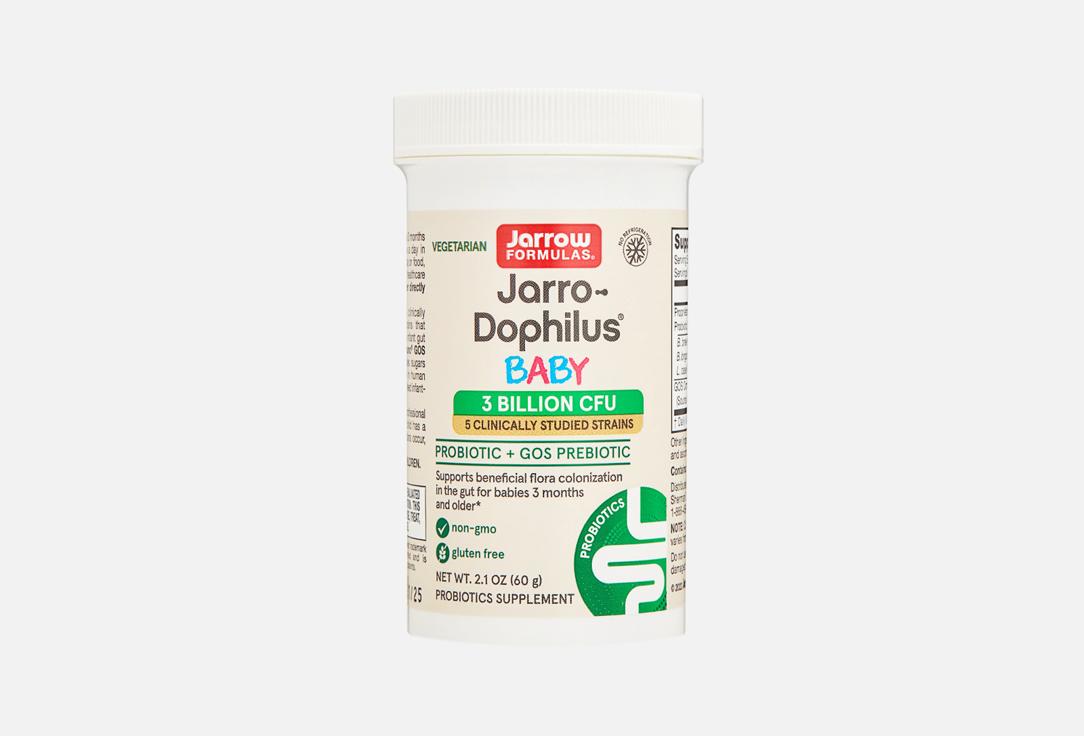 Пробиотики для детей JARROW FORMULAS Jarro-Dophilus Baby 3 billion CFU 60 г веганские jarro dophilus plus fos 300 растительных капсул jarrow formulas