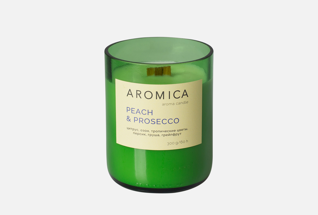 Свеча ароматическая в подсвечнике из бывшей бутылки AROMICA Peach Prosecco 300 г свеча ароматическая в подсвечнике aromica tobacco
