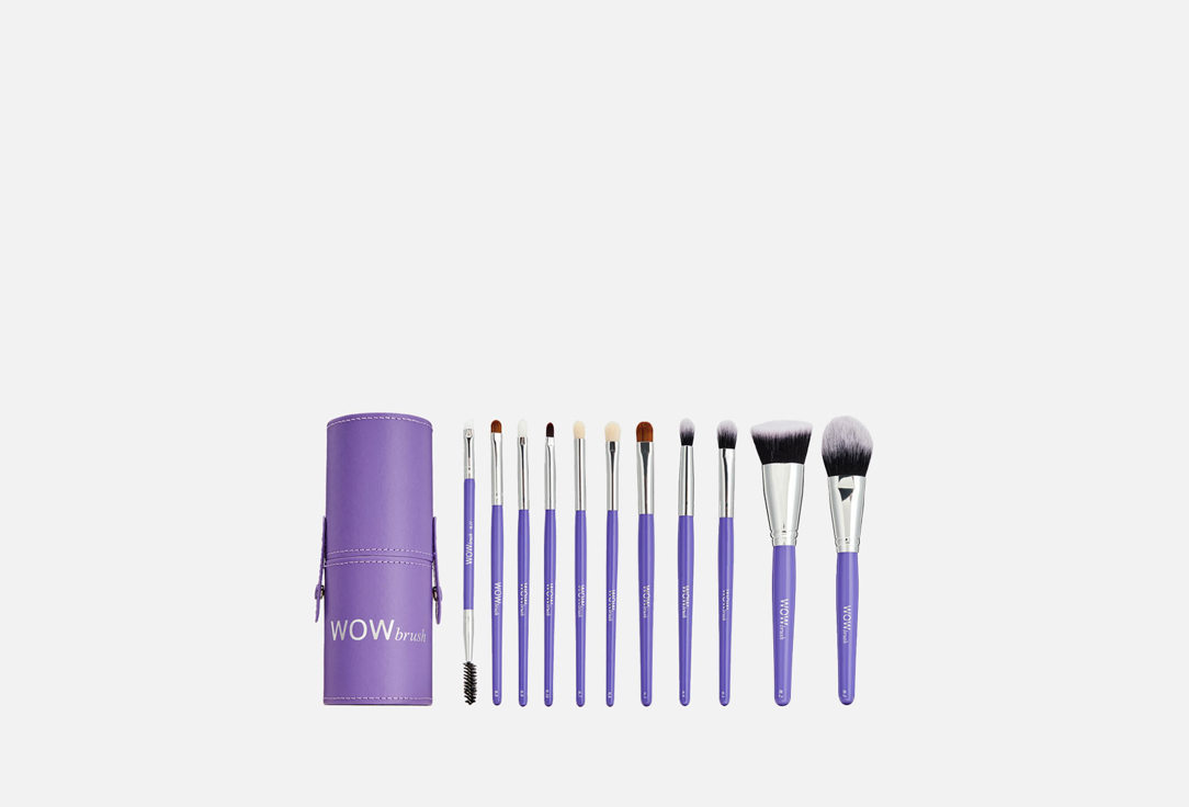 набор из 11 кистей для макияжа в тубусе WOW brush purple 