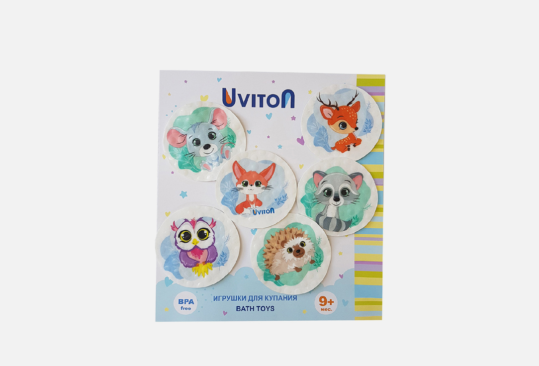 Набор игрушек для купания UVITON На присосках Лесные животные 6 шт рукавичка для купания uviton bunny фисташка 1 шт