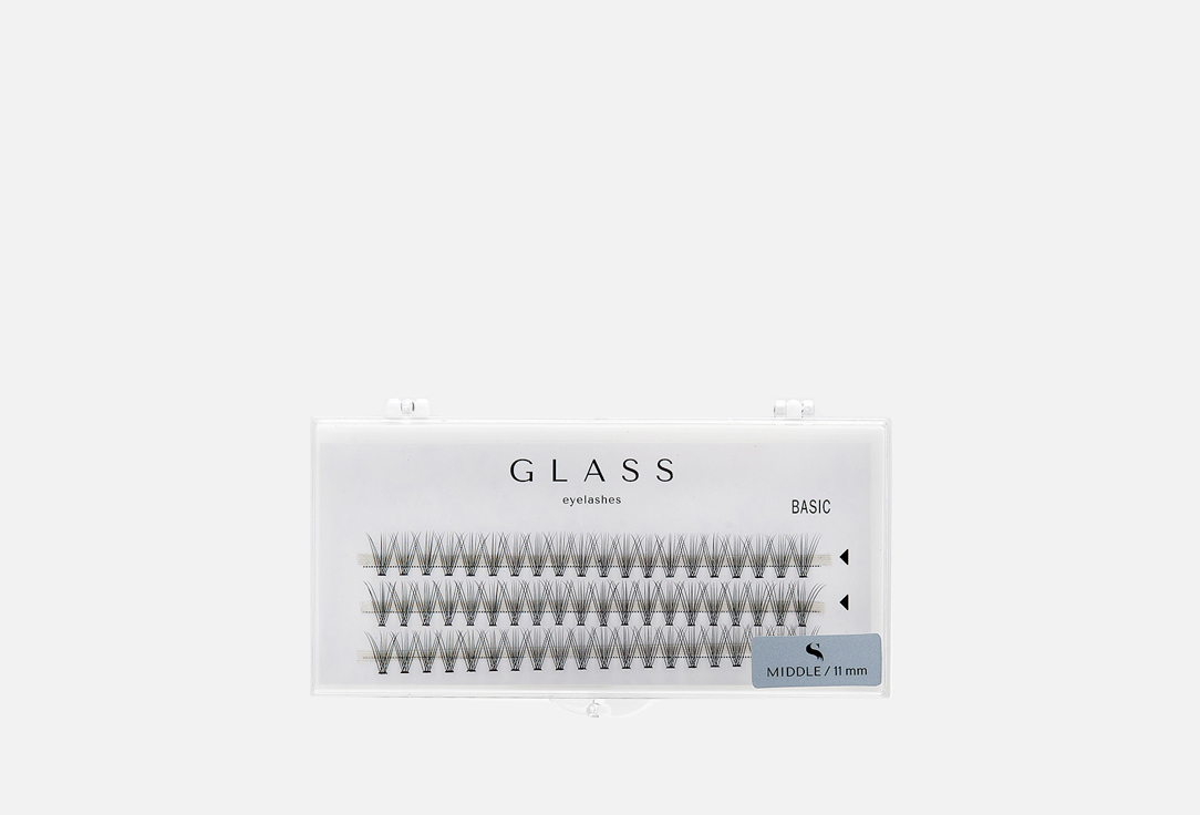 

Пучковые ресницы 10D 11 мм GLASS EYELASHES, Черный, «BASIC» curl С MIDDLE 60 шт