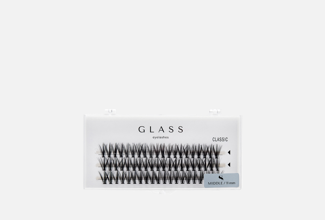 

Пучковые ресницы 20D 11 мм GLASS EYELASHES, Черный, «CLASSIC» curl С MIDDLE 60 шт