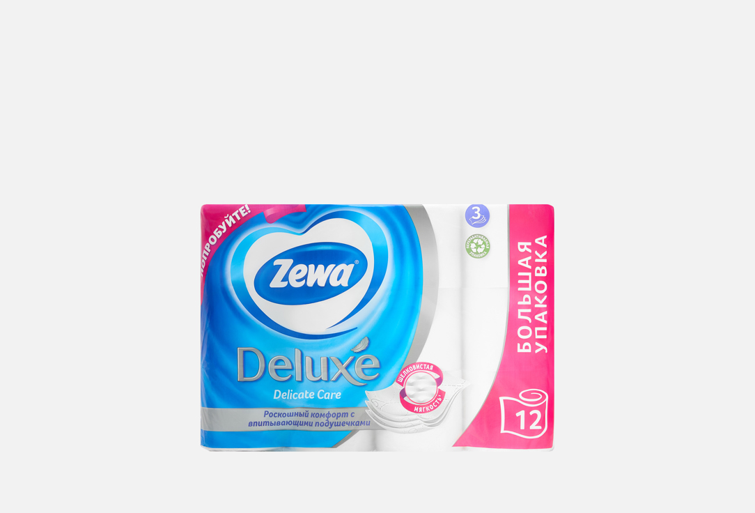 Изображение товара Туалетная бумага Zewa Deluxe 3-х слойная белая без аромата