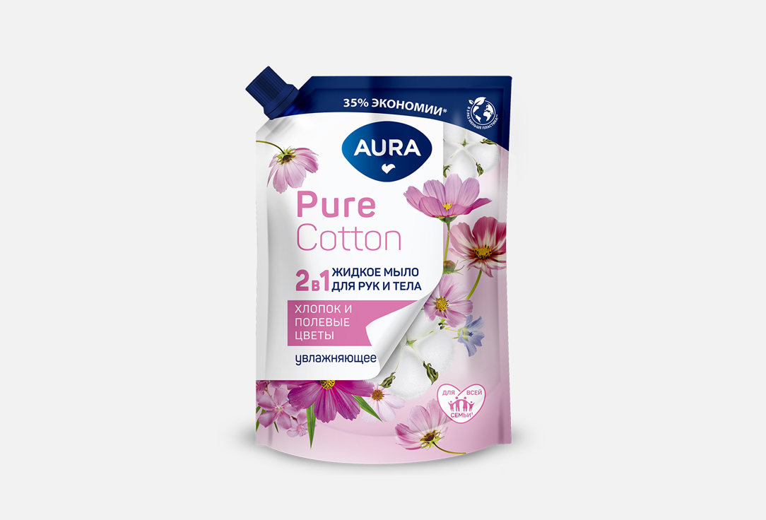 Изображение товара Жидкое мыло 2в1 для рук и тела Aura Хлопок и полевые цветы