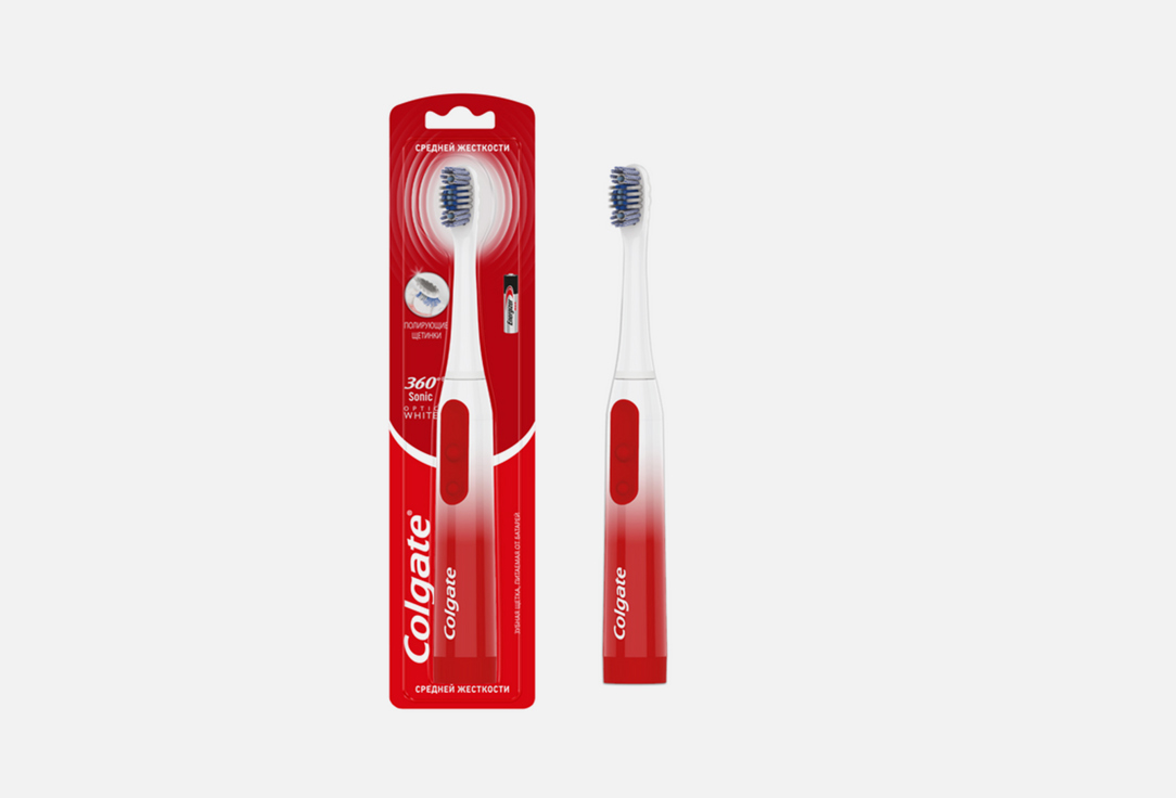 Электрическая зубная щетка средней жесткости COLGATE PTB 360 Battery COLGATE 360˚ Sonic Optic White 1 шт colgate оptic white нить зубная 25 м