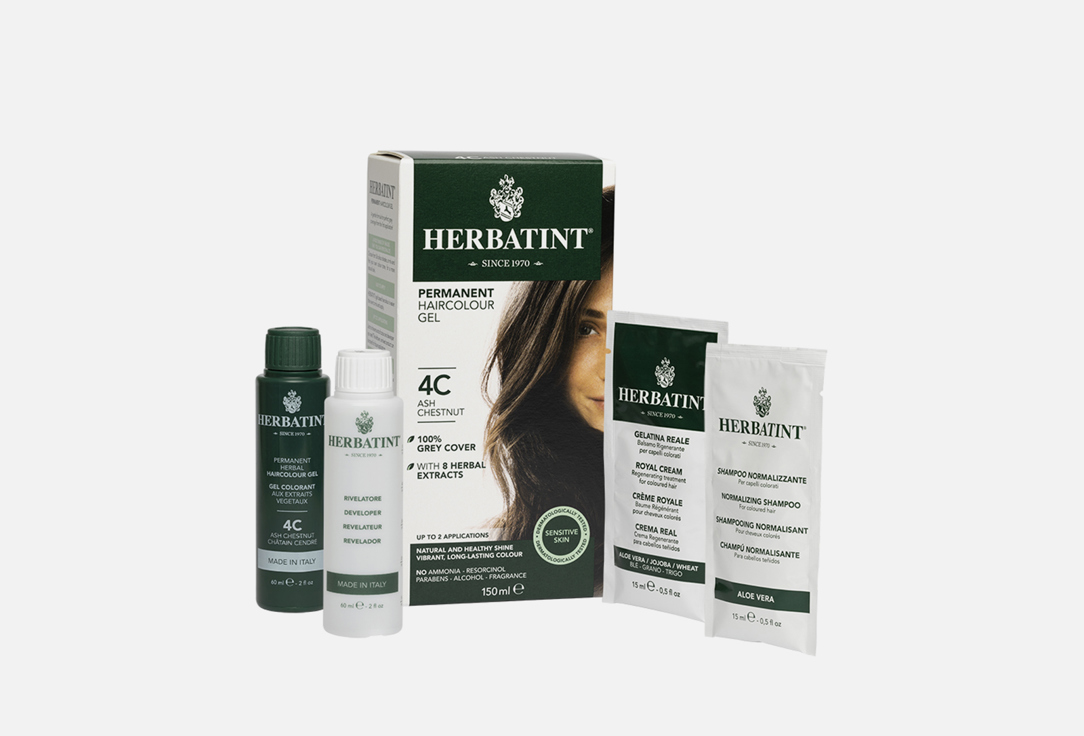 Гель-краска для волос Herbatint HAIRCOLOUR GEL 4C, Пепельный каштан