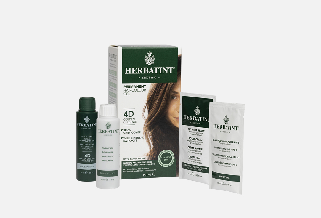 Гель-краска для волос Herbatint HAIRCOLOUR GEL 4D, Золотистый каштан