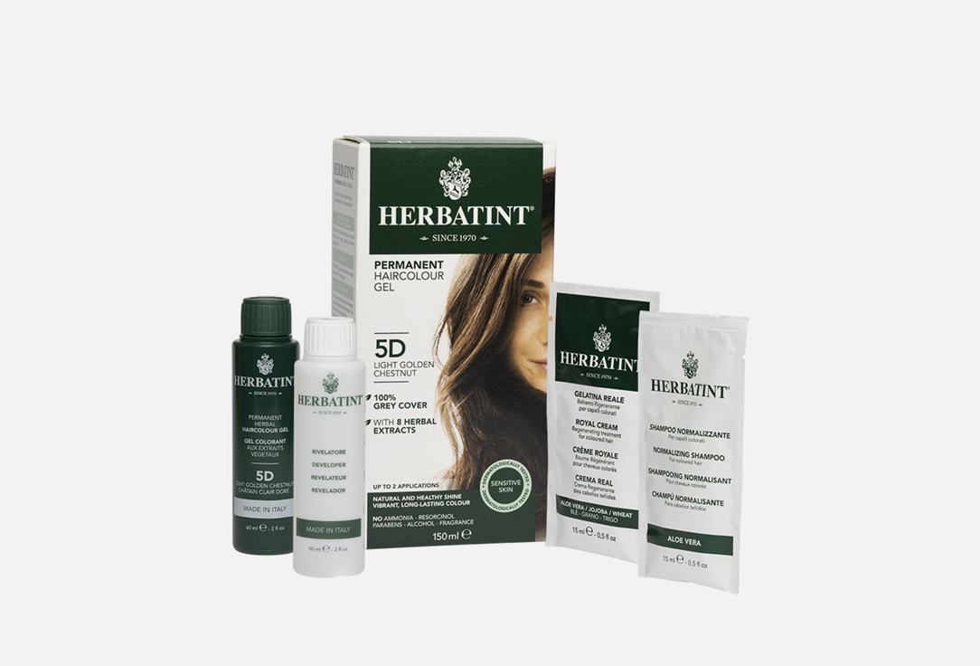 Гель-краска для волос Herbatint HAIRCOLOUR GEL 5D, Светлый золотистый каштан
