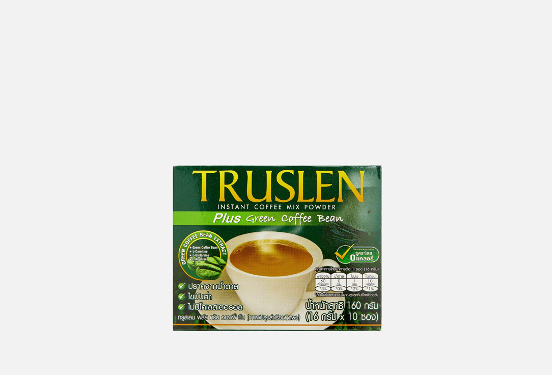 

Растворимый кофейный напиток TRUSLEN, Instant Coffee Mix Powder Plus Green Coffee Bean 10 шт