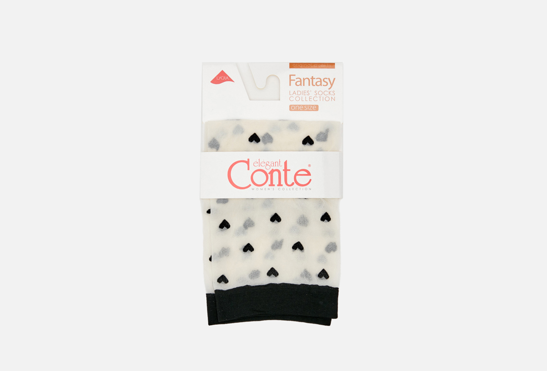Изображение товара Женские высокие носки CONTE ELEGANT Fantasy panna 20 den с сердечками молочные