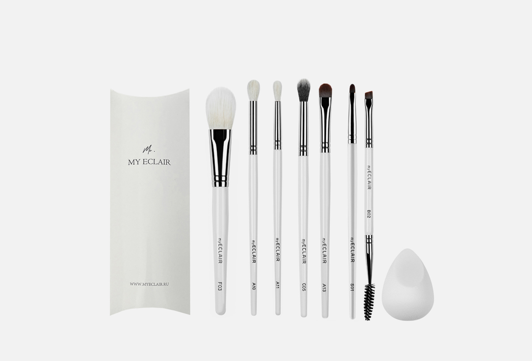 Изображение товара Набор кистей для макияжа и спонж myECLAIR White