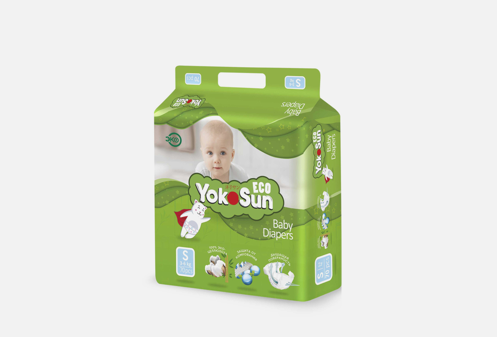 YokoSun подгузники Eco 3- 6 кг 70 шт — купить в Москве