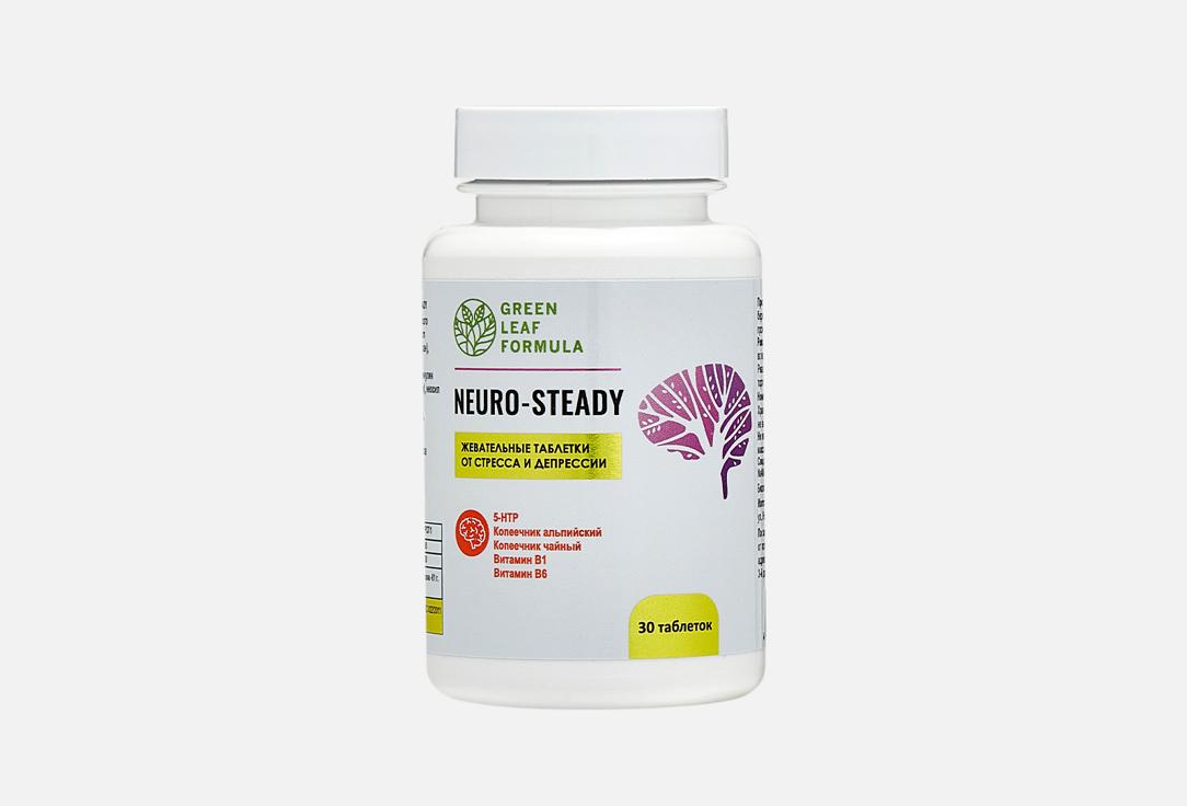 

БАД для поддержания спокойствия GREEN LEAF FORMULA, NEURO-STEADY 5-HTP, витамины B1, B6 30 шт