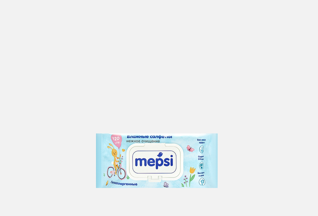 Изображение товара Влажные гипоаллергенные салфетки Mepsi для новорожденных 99 воды без спирта