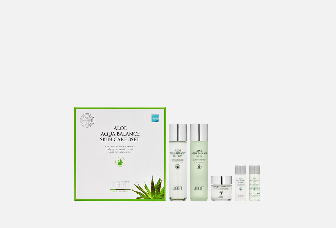 Подарочный набор средств с экстрактом алоэ вера Jigott ALOE AQUA BALANCE SKIN CARE 3SET 