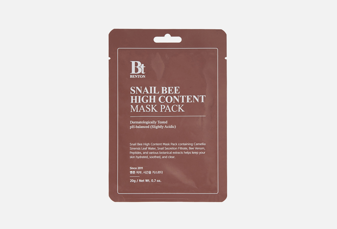 Изображение товара Тканевая маска для лица с муцином улитки и ядом пчелы Benton Snail Bee High Content Mask Pack