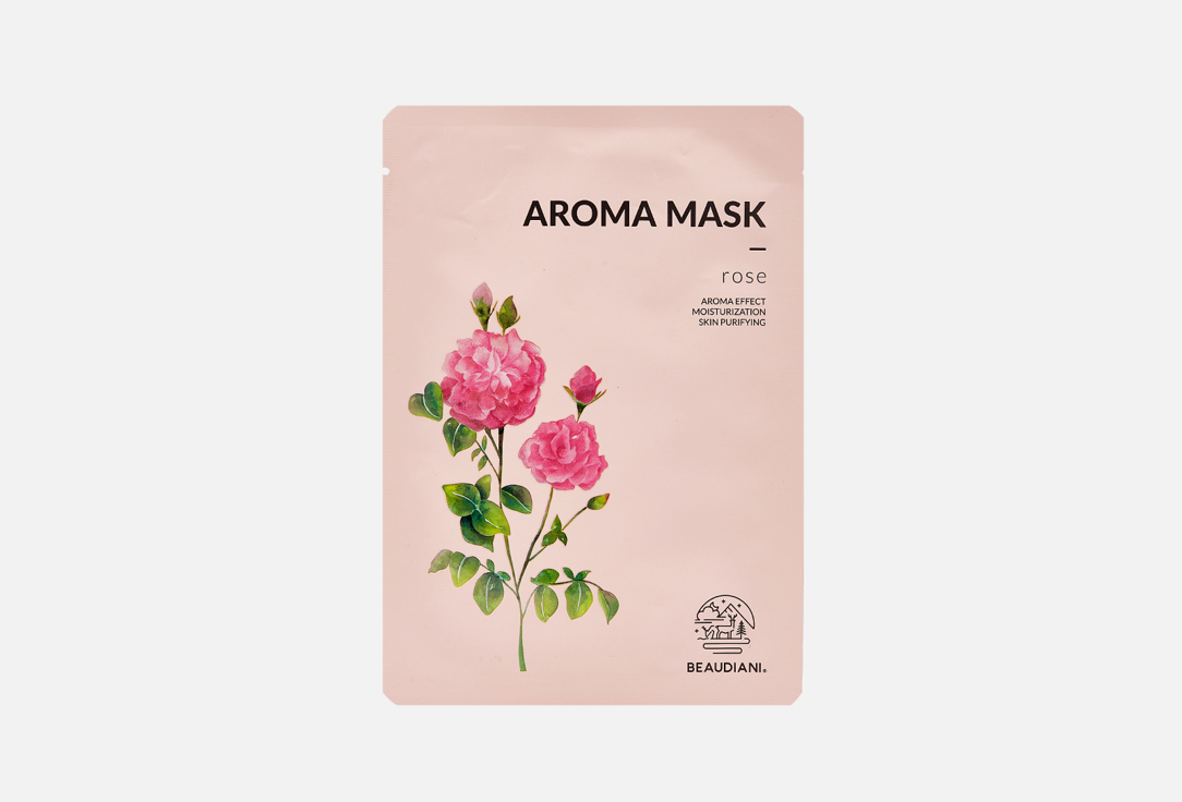 Тканевая маска для лица с эфирным маслом розы BEAUDIANI AROMA MASK rose 