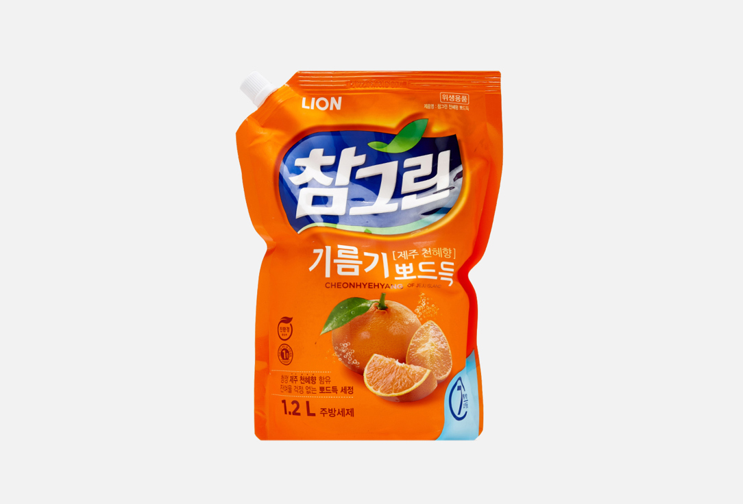 

Средство для мытья посуды LION, С экстрактом японского мандарина Chamgreen, сменный блок 1200 мл