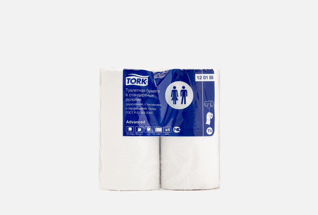 Туалетная бумага TORK Advanced 4 шт полотенце бумажное 2 сл 143 м в рулоне н195хd200 мм tork advanced белое sca 1 шт