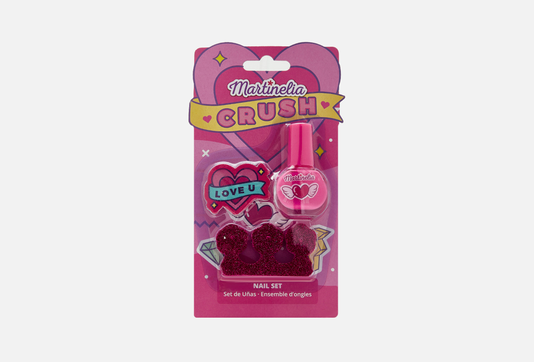 мини набор для ногтей crush nail set purple Детский мини набор для лаков ногтей MARTINELIA Crush Nail Set Pink 3 шт
