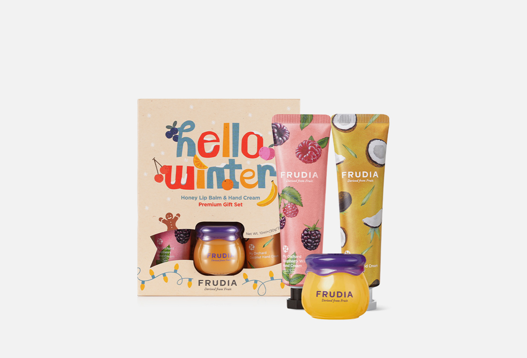 складная коробка hello winter 31 2 × 25 6 × 16 1 см Подарочный набор FRUDIA Honey Lip Balm & Hand Cream Gift Set [Hello Winter]