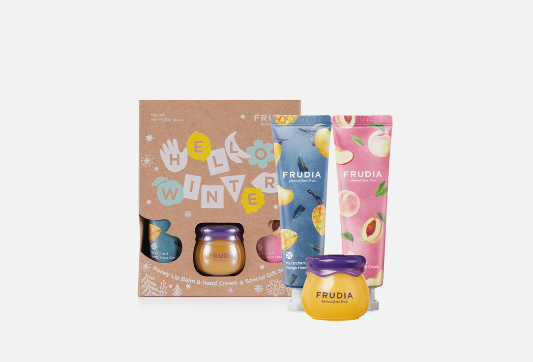 Подарочный набор FRUDIA Honey Lip Balm & Hand Cream Gift Set [Hello Winter] frudia набор тканевых масок а как тебе жизнь без кратеров кактус персик манго вишня 4 шт