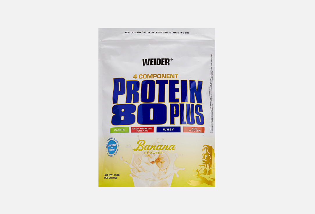 Протеин WEIDER 80 Plus Banana 500 г протеиновый коктейль weider protein 80 plus порошок 500 г шоколад